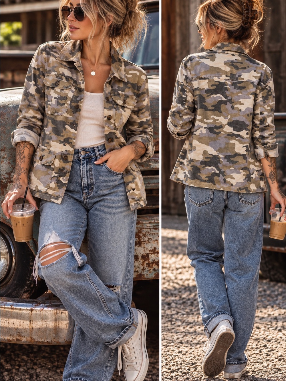 Velvet Heart Denim Camo Utility Jacket Women’s Medium Military Shacket